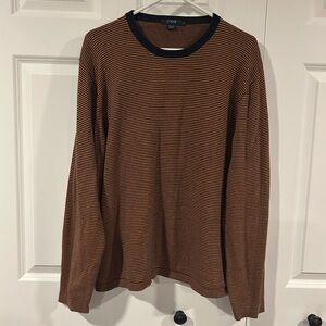 J. Crew Black and Orange Striped Crewneck Sweater Size XL Cozy Fall